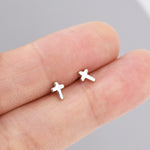 Tiny Cross Stud Earrings in Sterling Silver, Silver, or Gold, Dainty Earrings, Extra Tiny, Stacking Earrings, Cross Earrings