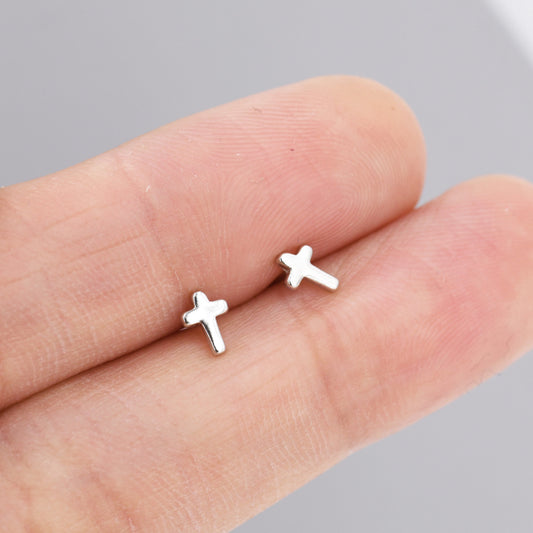 Tiny Cross Stud Earrings in Sterling Silver, Silver, or Gold, Dainty Earrings, Extra Tiny, Stacking Earrings, Cross Earrings