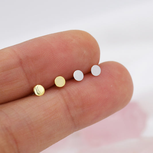 Tiny Round Dot Stud Earrings in Sterling Silver, Silver, or Gold, Dainty Earrings, Extra Tiny, Stacking Earrings, Circle Earrings