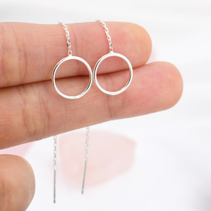 Sterling Silver Open Circle Threaders, Available in two Lengths, Delicate Circle Earrings, Minimalist Ear Threaders