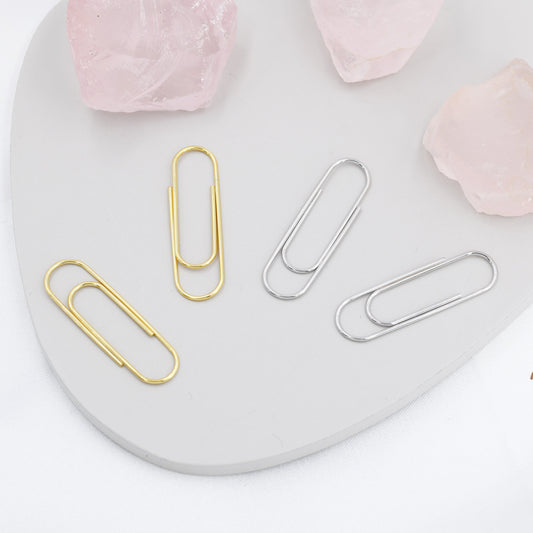 Quirky Paperclip Earrings in Sterling Silver, Silver or Gold, Fun Earrings, Pull Through Hoop Earrings