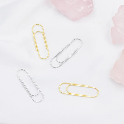 Quirky Paperclip Earrings in Sterling Silver, Silver or Gold, Fun Earrings, Pull Through Hoop Earrings