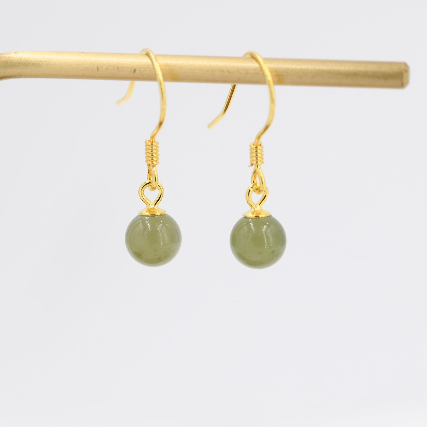 Natural Jade Hook Earrings in Sterling Silver, Gold over Silver, Green Jade Earrings, Genuine Jade Earrings