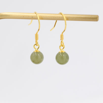 Natural Jade Hook Earrings in Sterling Silver, Gold over Silver, Green Jade Earrings, Genuine Jade Earrings