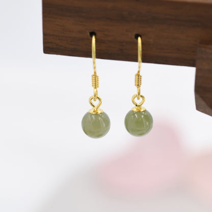 Natural Jade Hook Earrings in Sterling Silver, Gold over Silver, Green Jade Earrings, Genuine Jade Earrings