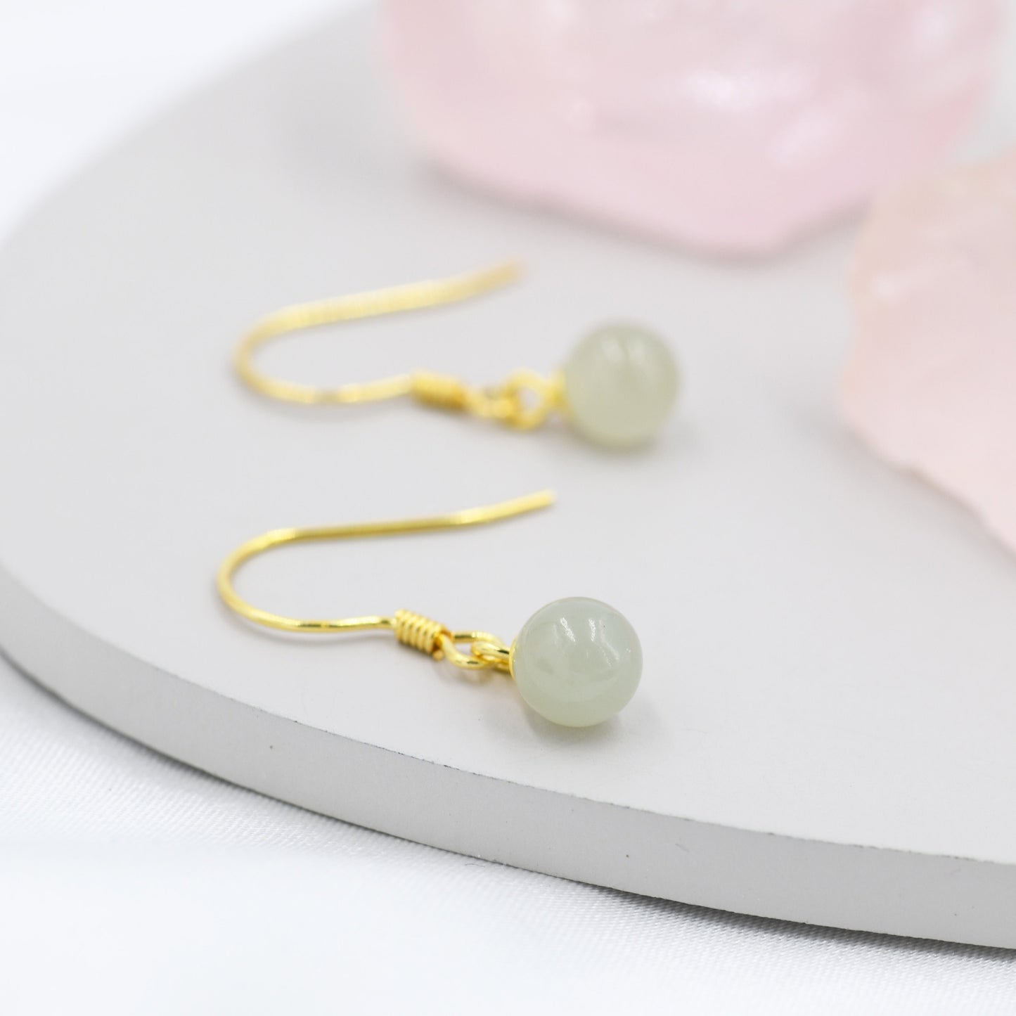 Natural Jade Hook Earrings in Sterling Silver, Gold over Silver, Green Jade Earrings, Genuine Jade Earrings