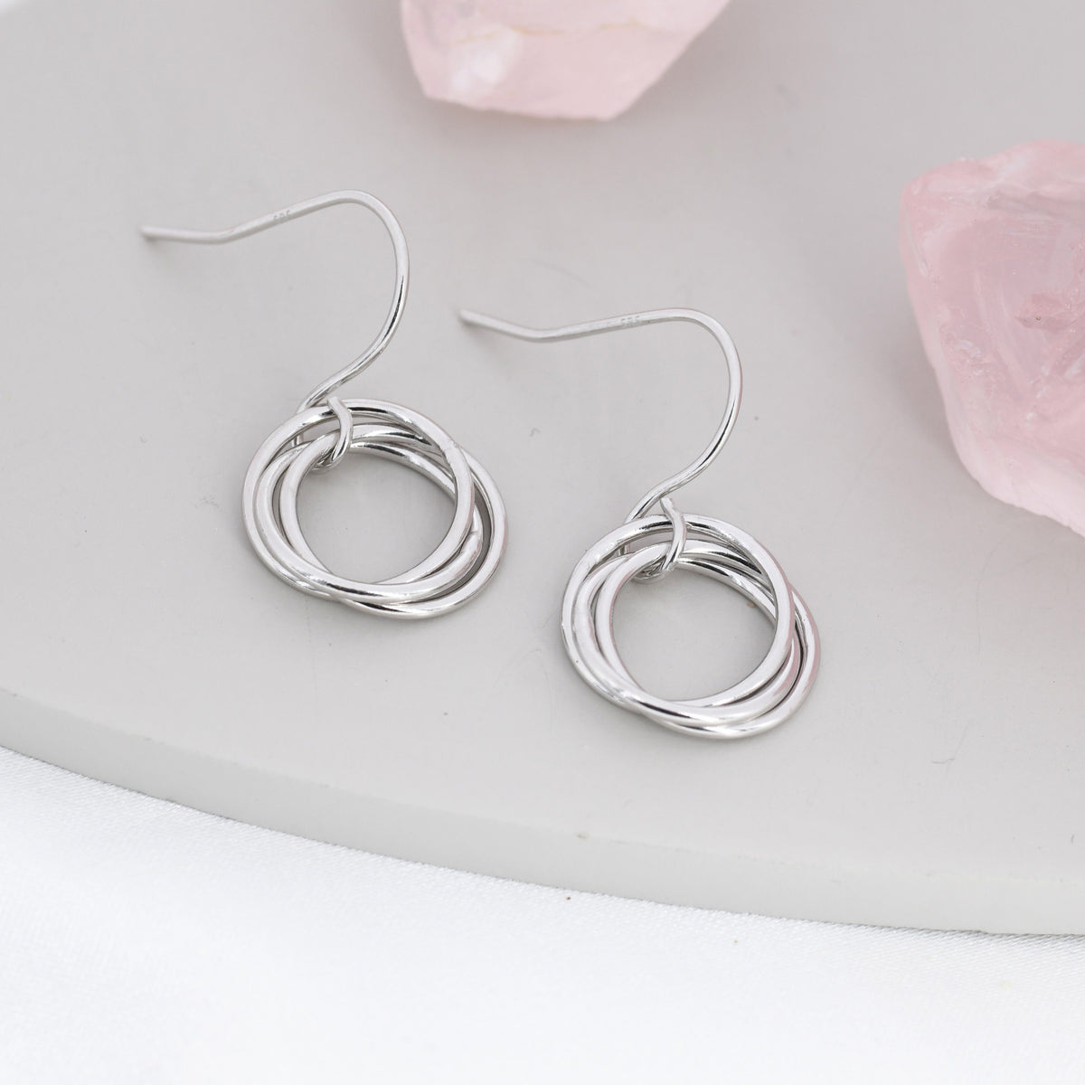 Interlinked Rings Drop Earrings in Sterling Silver, Also with Gold Finish or Rose Gold Finish, Minimalist Knot Dangle Earrings