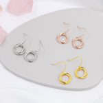 Interlinked Rings Drop Earrings in Sterling Silver, Also with Gold Finish or Rose Gold Finish, Minimalist Knot Dangle Earrings