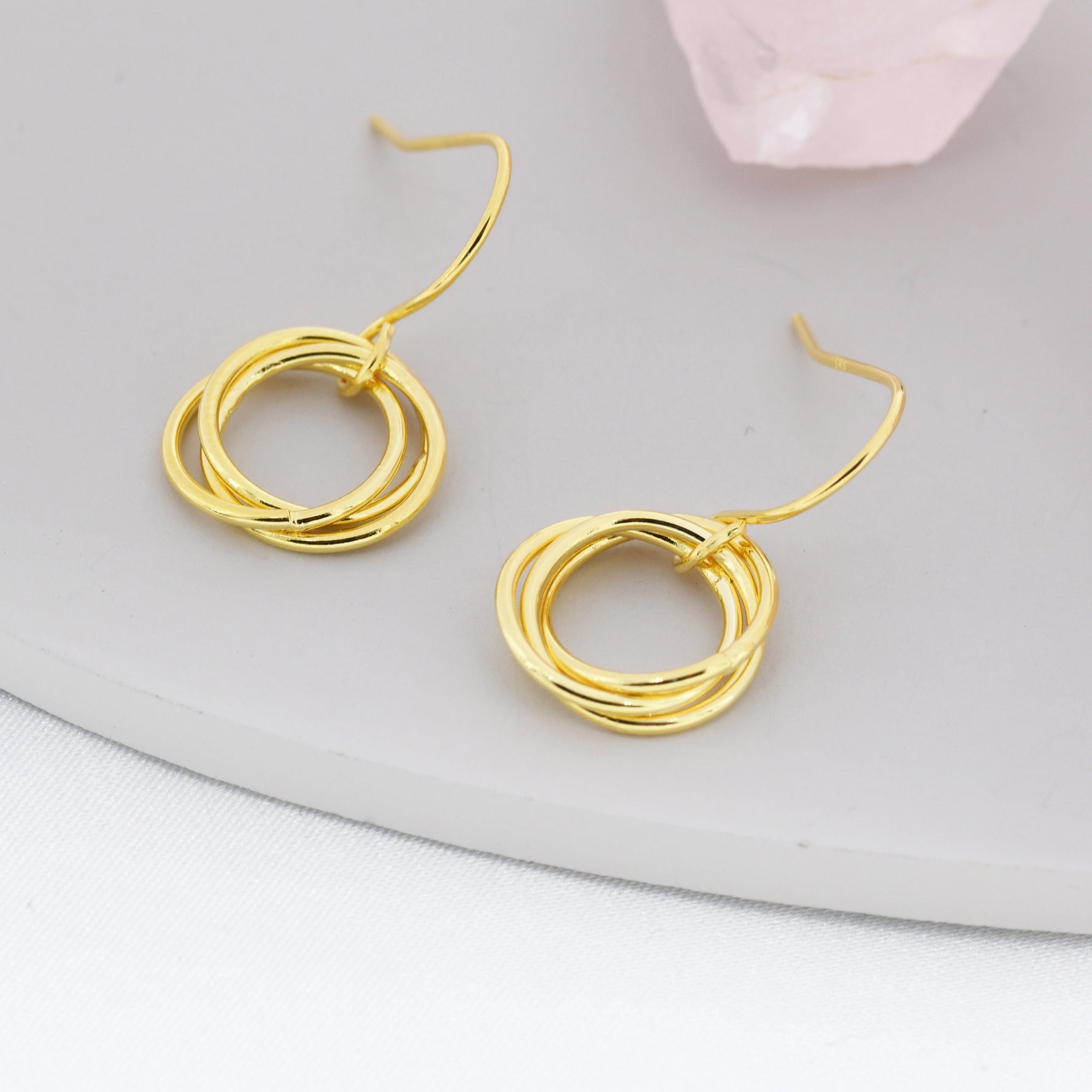 Interlinked Rings Drop Earrings in Sterling Silver, Also with Gold Finish or Rose Gold Finish, Minimalist Knot Dangle Earrings