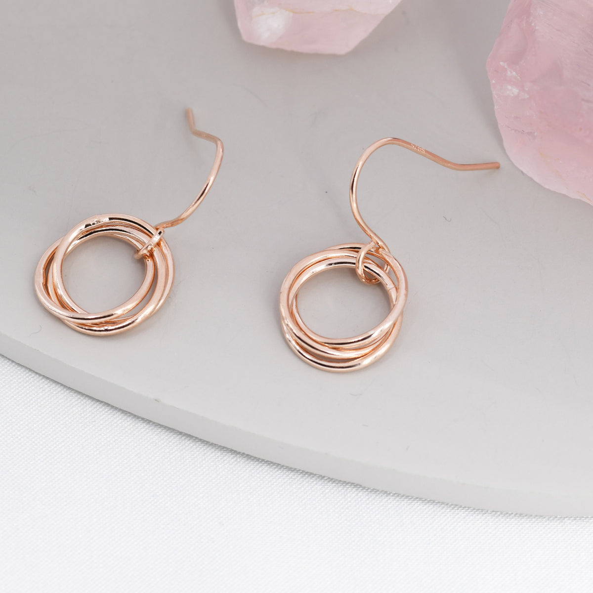 Interlinked Rings Drop Earrings in Sterling Silver, Also with Gold Finish or Rose Gold Finish, Minimalist Knot Dangle Earrings