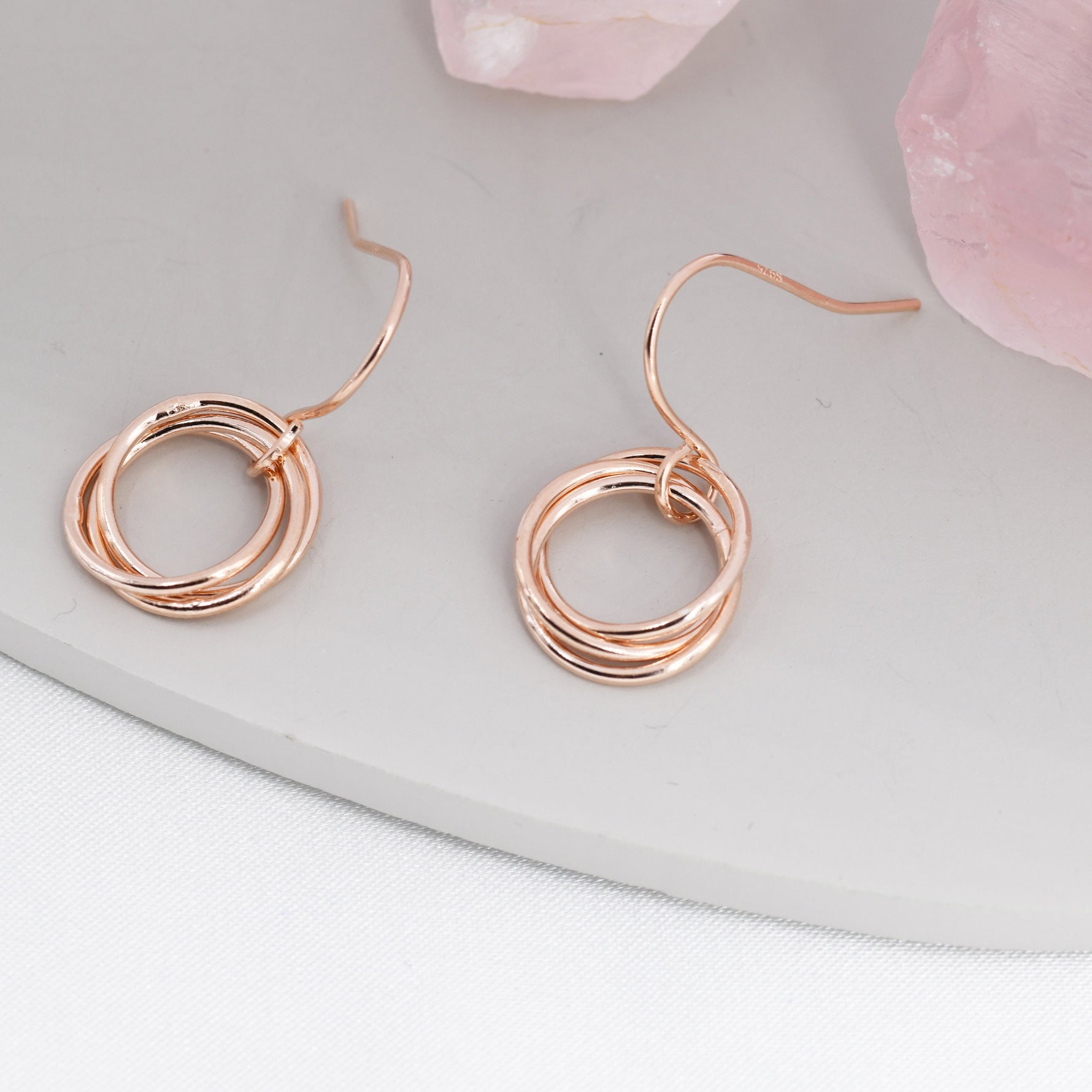 Interlinked Rings Drop Earrings in Sterling Silver, Also with Gold Finish or Rose Gold Finish, Minimalist Knot Dangle Earrings