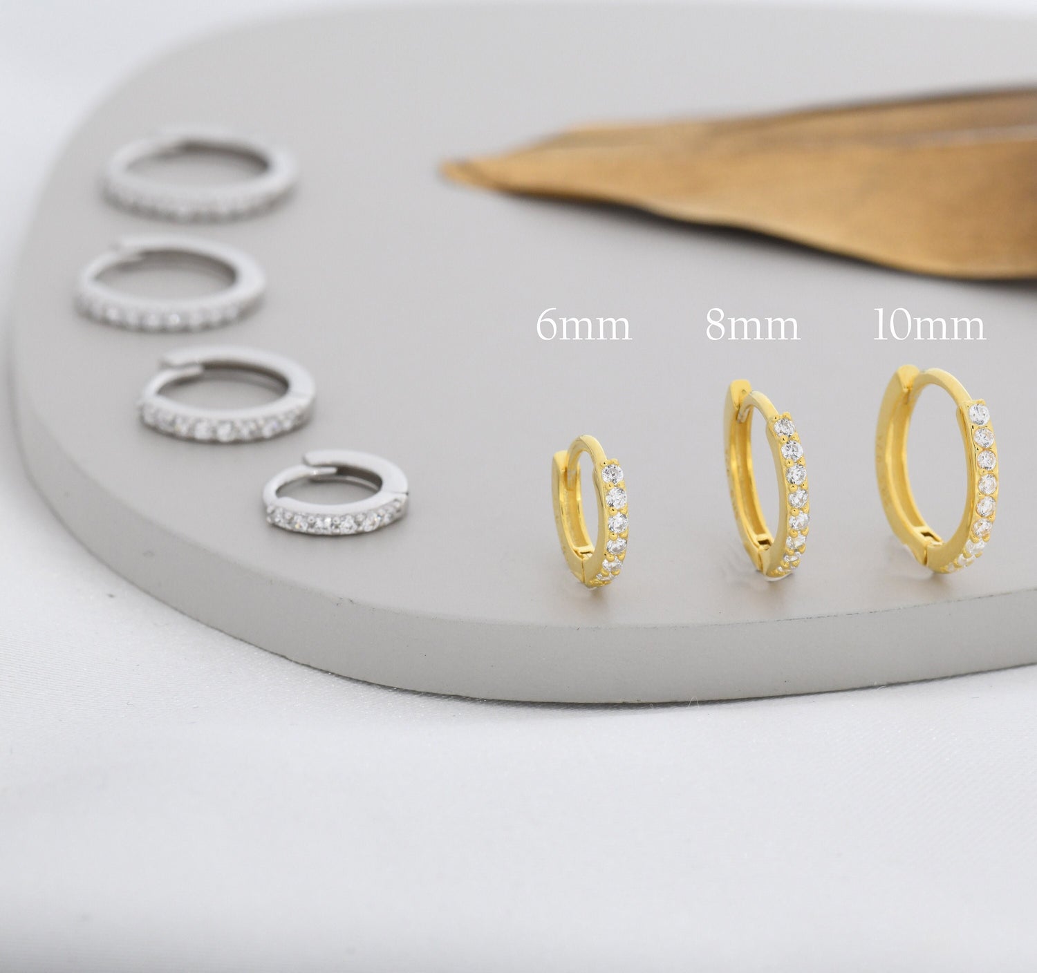 Skinny CZ Huggie Hoops in Sterling Silver, Silver or Gold, Minimalist Hoop Earrings, 6mm, 7mm,8mm, 9mm,10mm Hoops, cartilage hoops