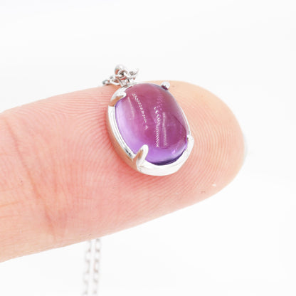 Genuine Amethyst Crystal Oval Necklace in Sterling Silver, Oval Cabochon Natural Amethyst Necklace, February Birthstone