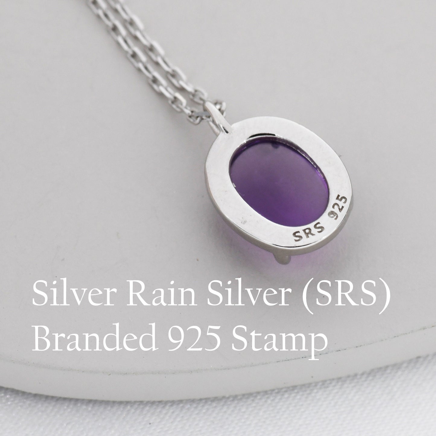 Genuine Amethyst Crystal Oval Necklace in Sterling Silver, Oval Cabochon Natural Amethyst Necklace, February Birthstone