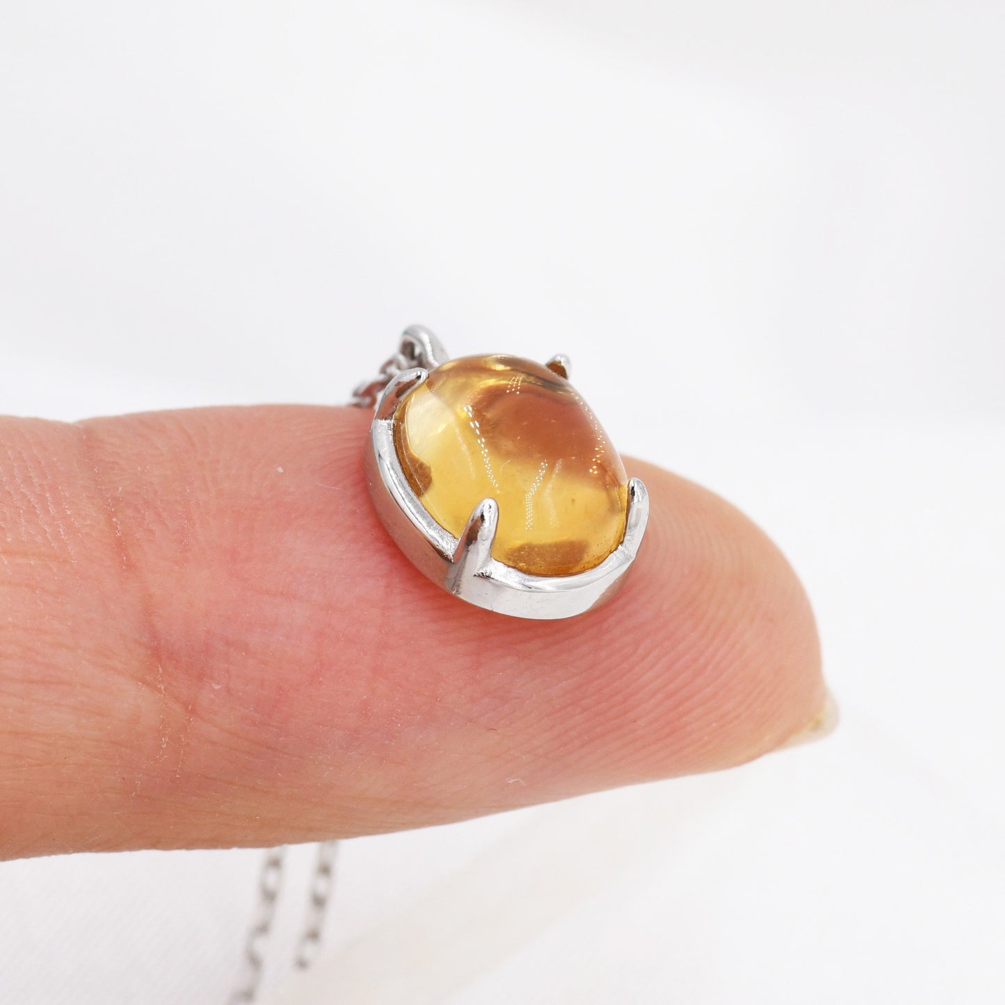 Genuine Citrine Crystal Oval Necklace in Sterling Silver, Oval Cabochon Natural Citrine Stone Necklace, November Birthstone