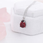 Genuine Garnet Crystal Pear Necklace in Sterling Silver, Droplet Cabochon Natural Garnet Stone Necklace, January Birthstone