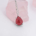Genuine Garnet Crystal Pear Necklace in Sterling Silver, Droplet Cabochon Natural Garnet Stone Necklace, January Birthstone