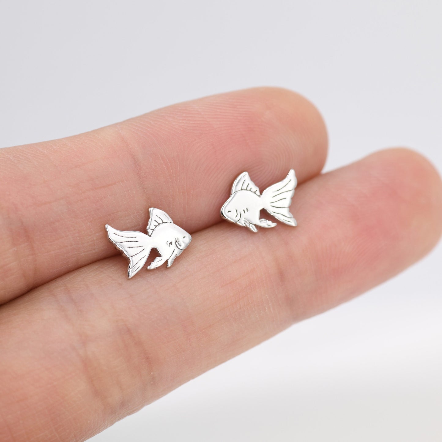 Goldfish Stud Earrings in Sterling Silver, Silver or Gold, Fish Earrings, Nature Inspired Animal Earrings