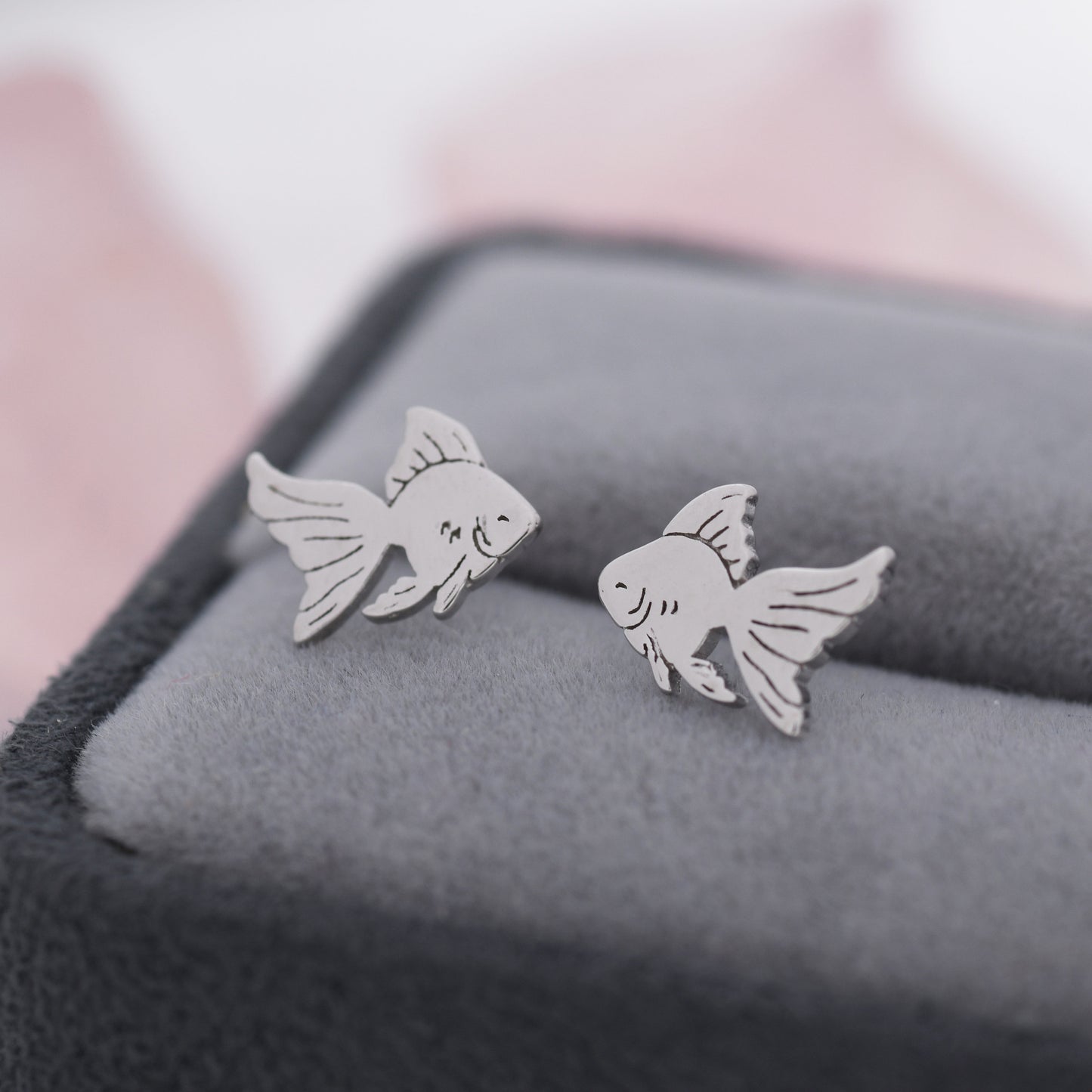 Goldfish Stud Earrings in Sterling Silver, Silver or Gold, Fish Earrings, Nature Inspired Animal Earrings