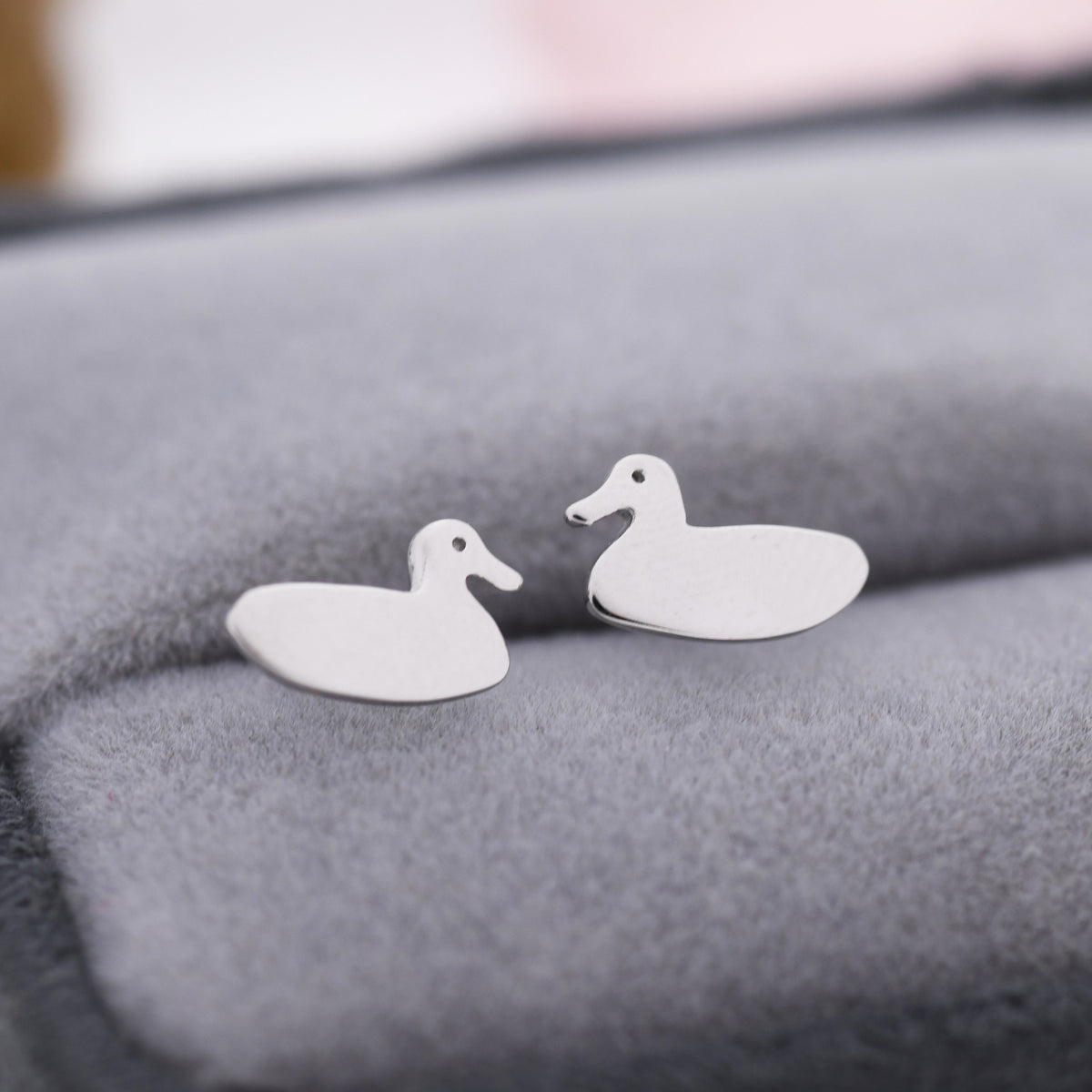 Swimming Duck Stud Earrings in Sterling Silver, Silver or Gold or Rose Gold, Duck Earrings, Bird Earrings, Nature Inspired Animal Earrings