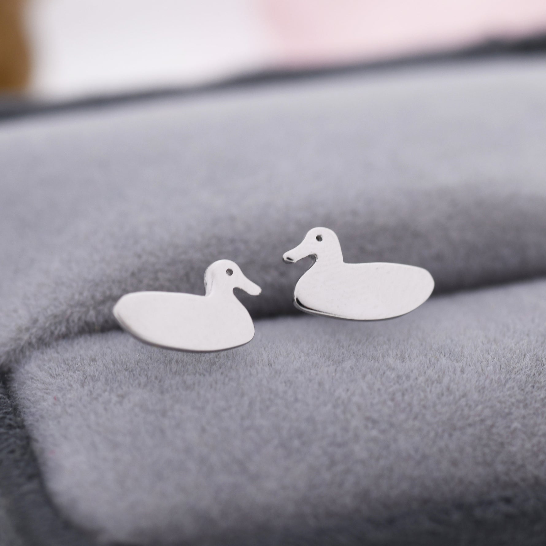 Swimming Duck Stud Earrings in Sterling Silver, Silver or Gold or Rose Gold, Duck Earrings, Bird Earrings, Nature Inspired Animal Earrings