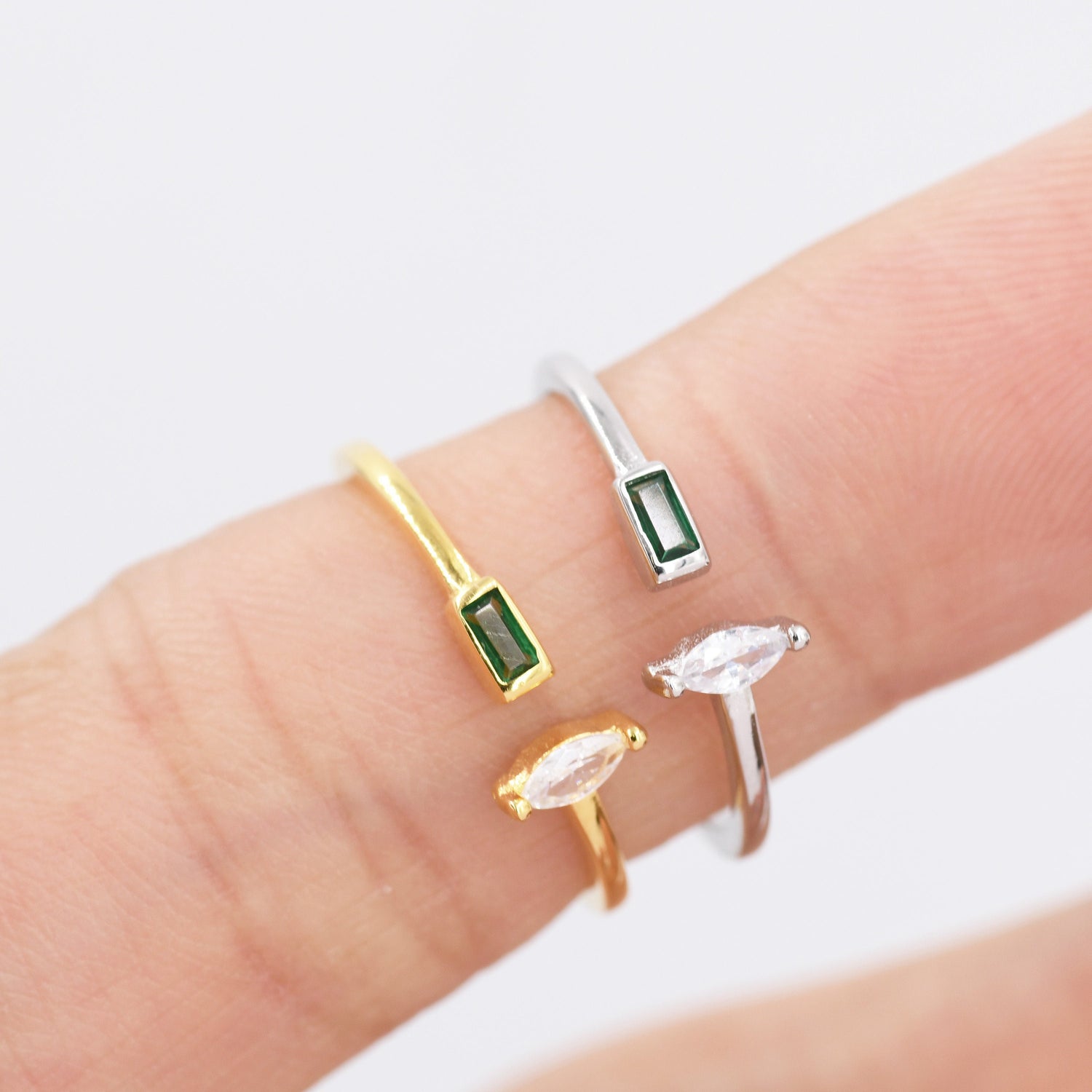 Emerald Green CZ Marquise & Baguette Open Ring