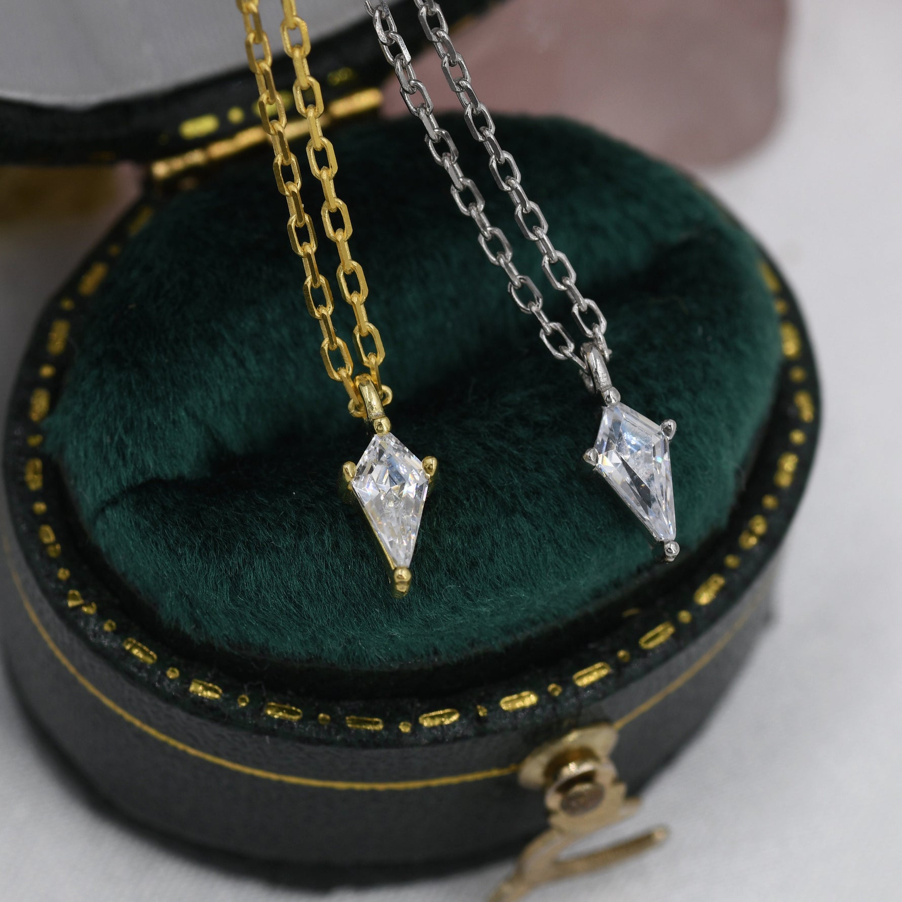 Extra Tiny Rhombus Kite CZ Necklace in Sterling Silver, Silver or Gold, Tiny Diamond Necklace, Tiny Dagger Necklace
