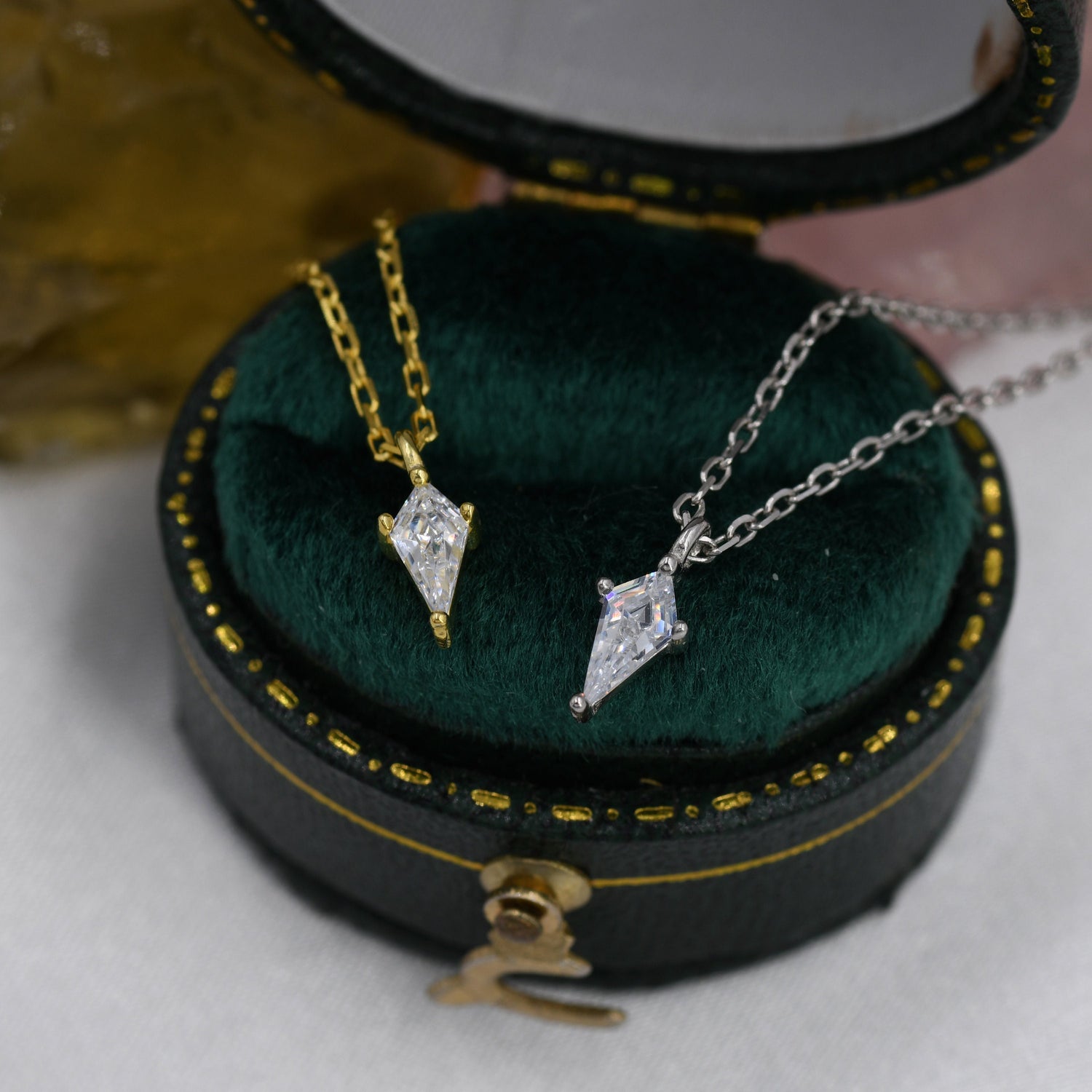 Extra Tiny Rhombus Kite CZ Necklace in Sterling Silver, Silver or Gold, Tiny Diamond Necklace, Tiny Dagger Necklace