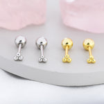 Extra Tiny Three Ball Barbell Earrings in Sterling Silver, Silver or Gold, Screw back Three Dot Earrings, Minimalist Piercing Jewellery