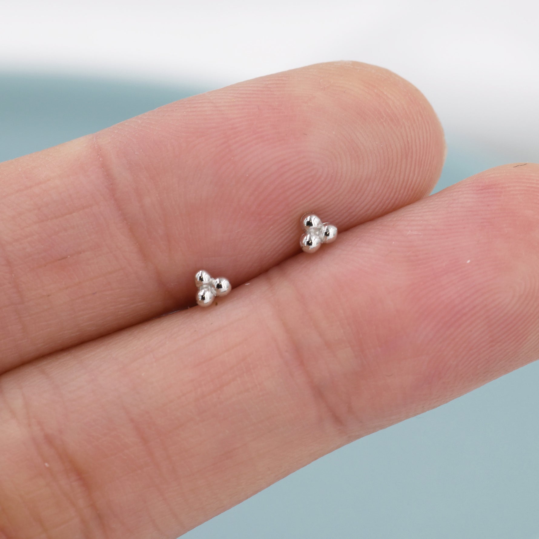 Extra Tiny Three Ball Barbell Earrings in Sterling Silver, Silver or Gold, Screw back Three Dot Earrings, Minimalist Piercing Jewellery
