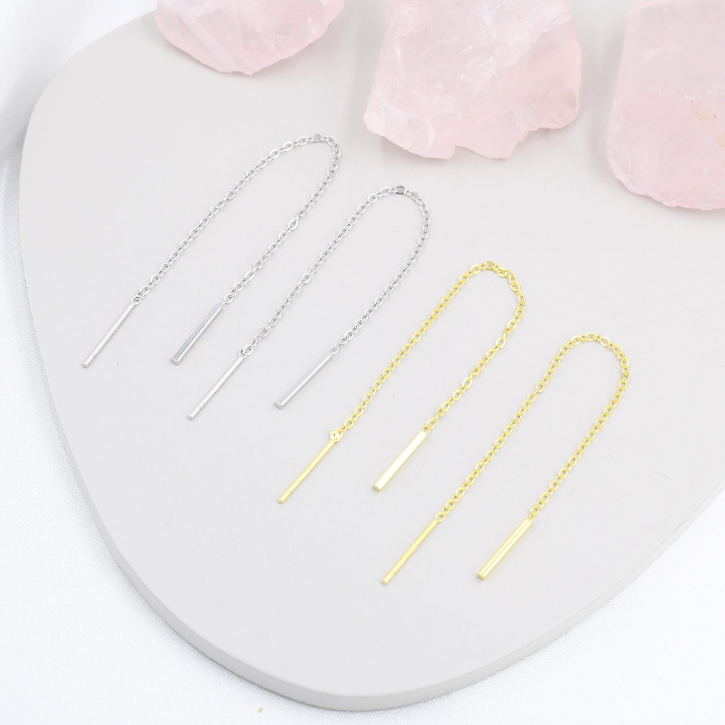 Sterling Silver Vertical Bar Ear Threader, Silver or Gold, Minimal Long Threader earrings, Minimalist, Threaders