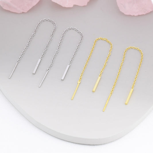 Sterling Silver Vertical Bar Ear Threader, Silver or Gold, Minimal Long Threader earrings, Minimalist, Threaders