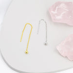 Sterling Silver Minimalist Ball Ear Threader, Various Length, Silver or Gold, Minimal Long Threader earrings, Minimalist, Threaders