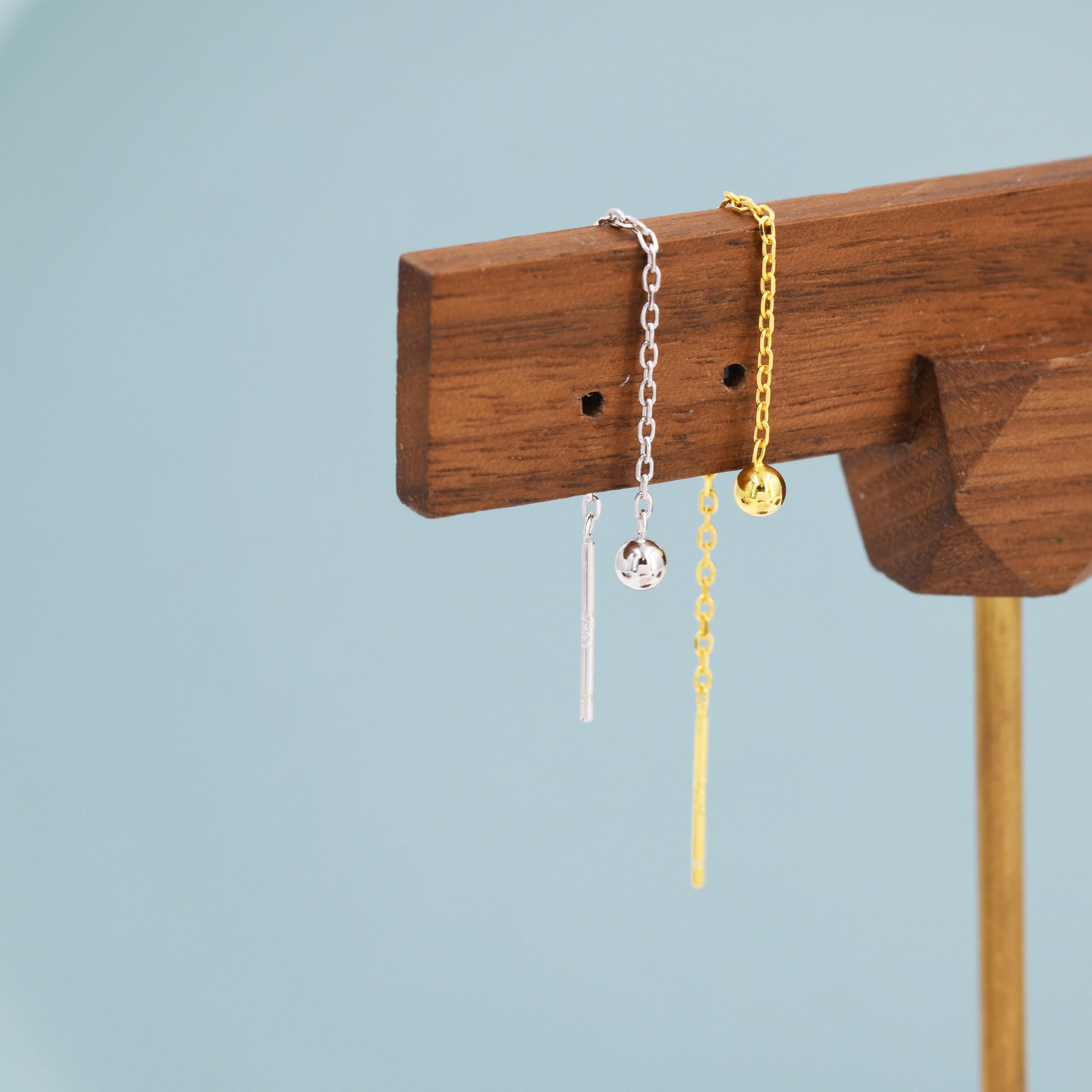 Sterling Silver Minimalist Ball Ear Threader, Various Length, Silver or Gold, Minimal Long Threader earrings, Minimalist, Threaders