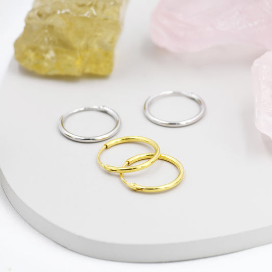 Extra Skinny Infinity Hoops in Sterling Silver, Silver or Gold, 12mm Minimalist Hoops, Solid Silver