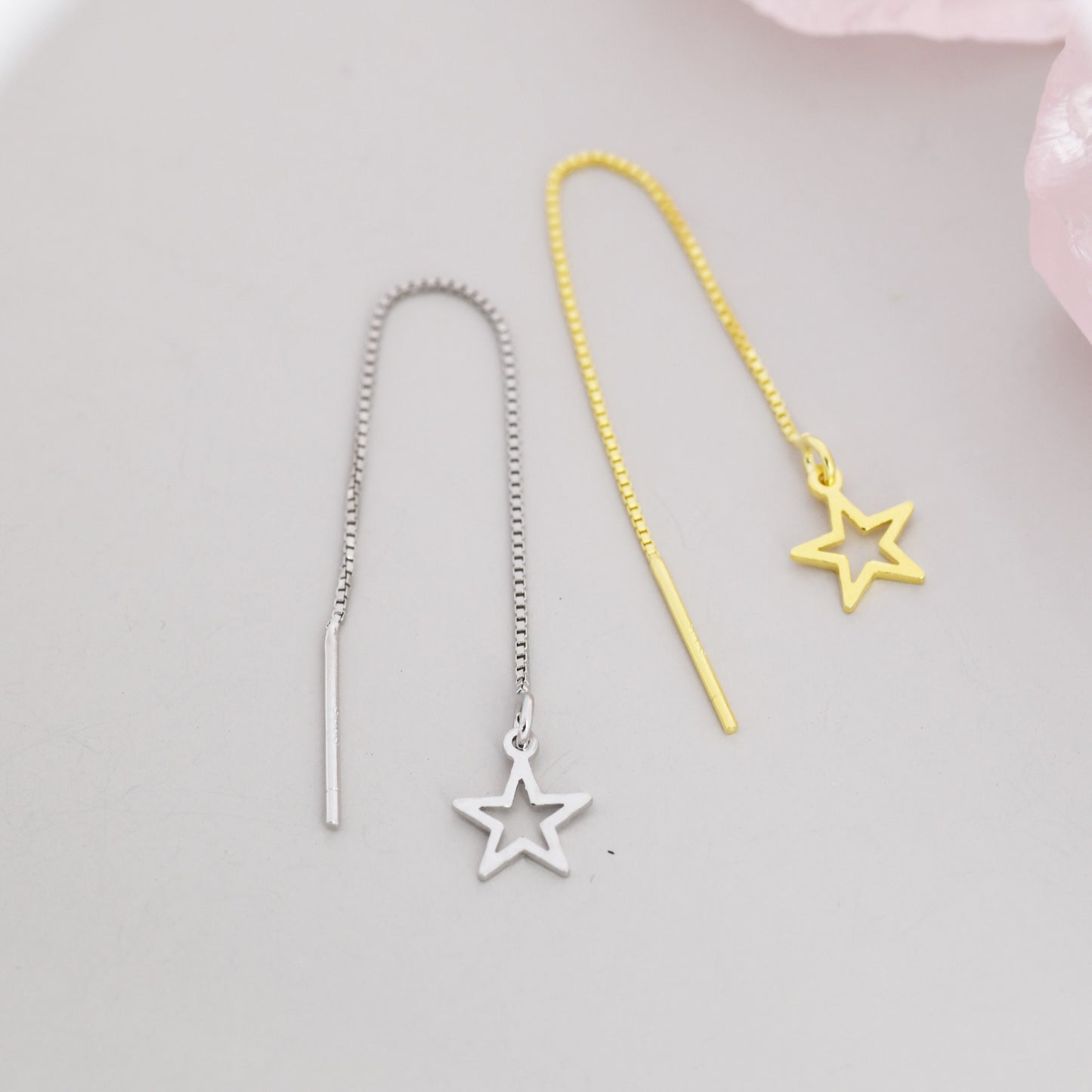 Open Star Threader Earrings in Sterling Silver, Silver or Gold, Star Ear Threaders, Celestial Jewellery