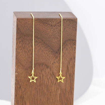 Open Star Threader Earrings in Sterling Silver, Silver or Gold, Star Ear Threaders, Celestial Jewellery