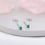 Extra Tiny Sterling Silver Emerald Green CZ Stud Earrings, 2mm May Birthstone CZ Earrings, Silver or Gold, Stacking Earrings