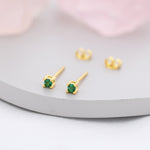 Extra Tiny Sterling Silver Emerald Green CZ Stud Earrings, 2mm May Birthstone CZ Earrings, Silver or Gold, Stacking Earrings