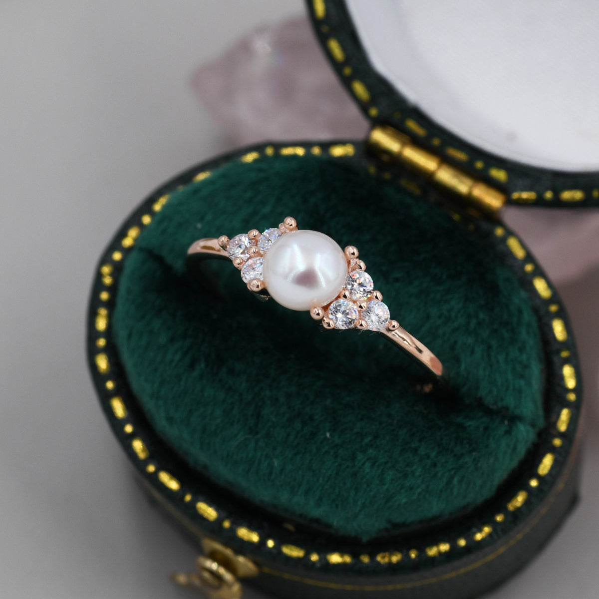Freshwater Pearl Gemstone Ring with CZ Accents
