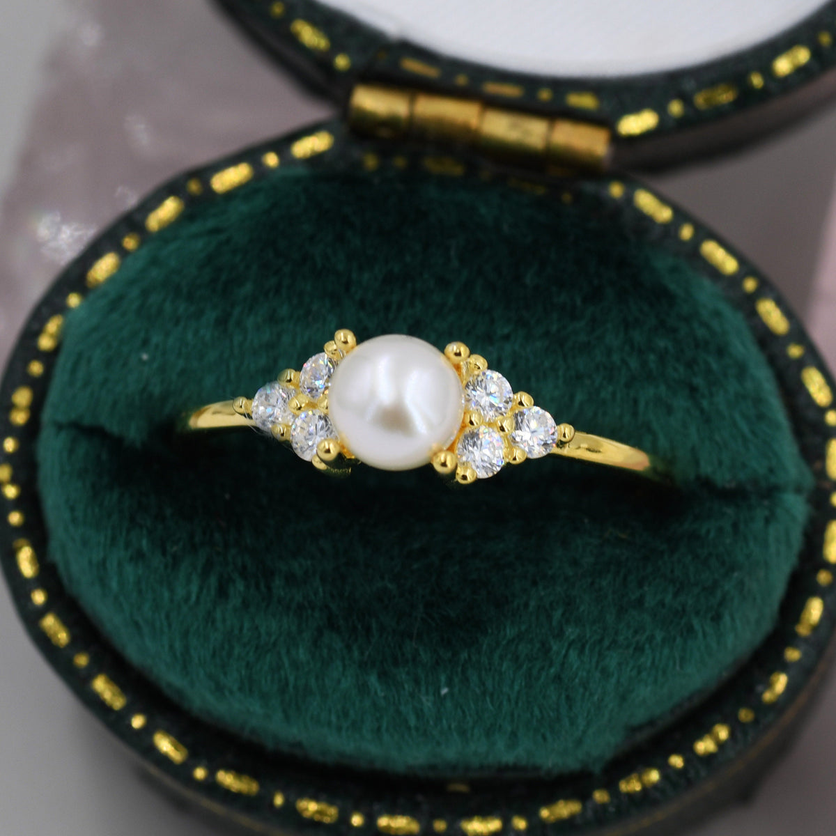 Freshwater Pearl Gemstone Ring with CZ Accents