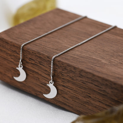 Sterling Silver Moon Ear Threaders, Silver, Delicate Moon Earrings, Minimalist Threader Earrings