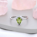 Genuine Pear Cut Peridot Crown Ring in Sterling Silver, Natural Peridot Crystal Ring, Vintage Inspired Design, US 5 - 8