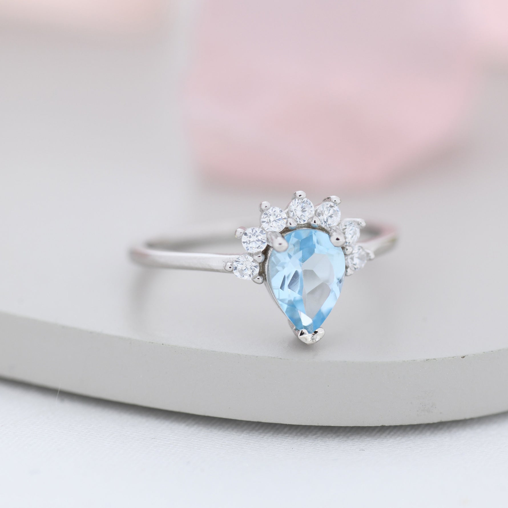 Genuine Pear Cut Sky Blue Topaz Crown Ring in Sterling Silver, Natural Blue Topaz Crystal Ring, Vintage Inspired Design, US 5 - 8