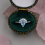 Genuine Pear Cut Sky Blue Topaz Crown Ring in Sterling Silver, Natural Blue Topaz Crystal Ring, Vintage Inspired Design, US 5 - 8