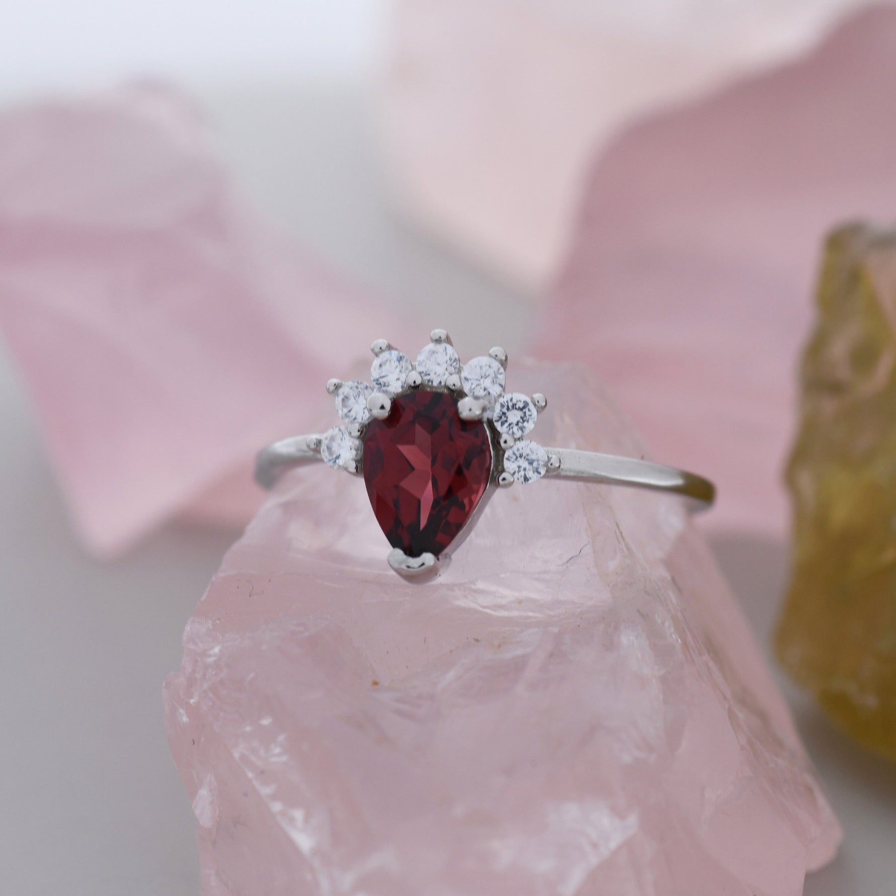 Genuine Pear Cut Garnet Crown Ring in Sterling Silver, Natural Garnet Crystal Ring, Vintage Inspired Design, US 5 - 8