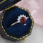 Genuine Pear Cut Garnet Crown Ring in Sterling Silver, Natural Garnet Crystal Ring, Vintage Inspired Design, US 5 - 8