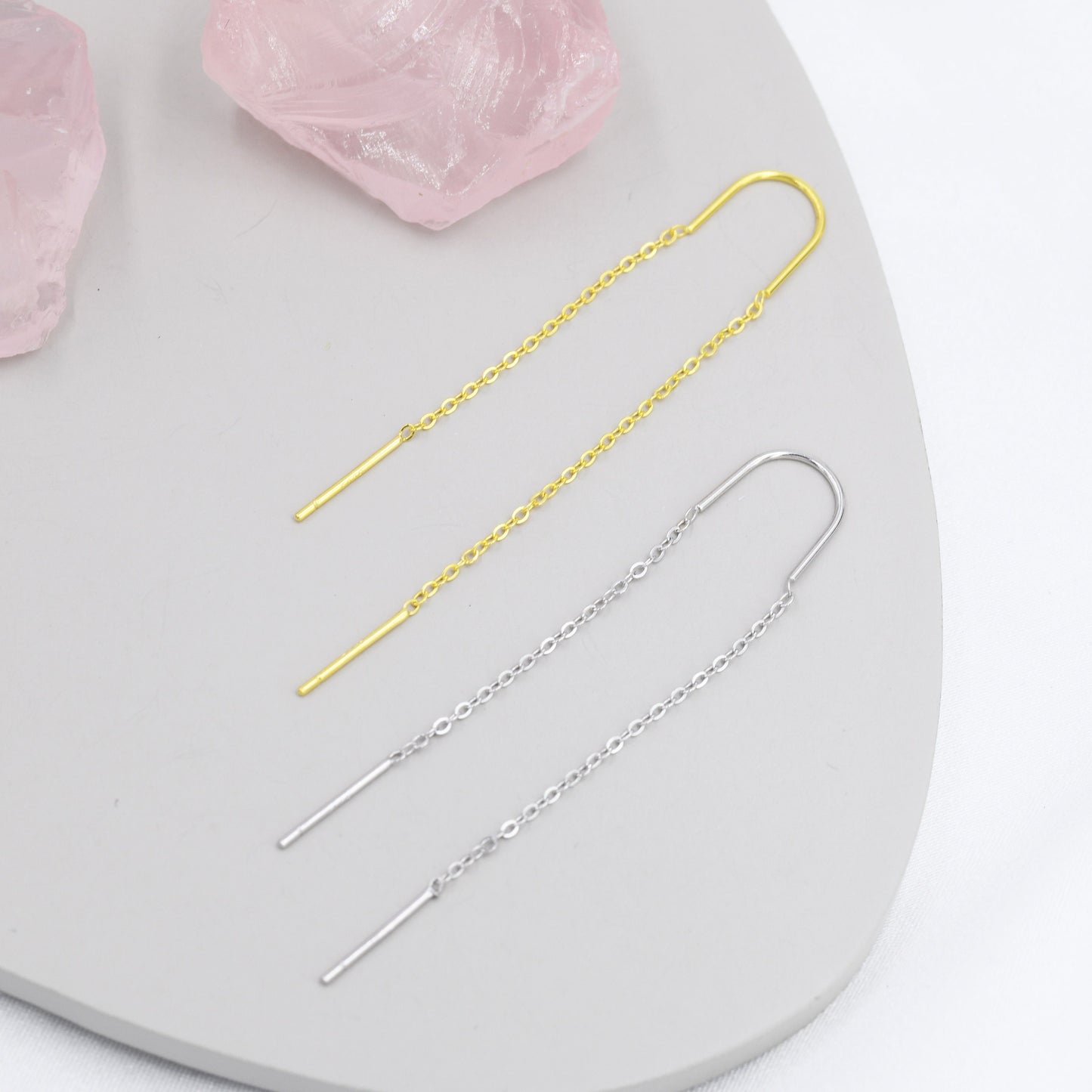 Sterling Silver U shape Threader, Silver or Gold, Minimal Long Threader earrings, Minimalist, Threaders