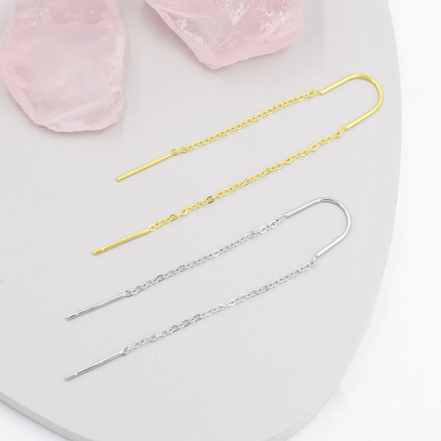 Sterling Silver U shape Threader, Silver or Gold, Minimal Long Threader earrings, Minimalist, Threaders