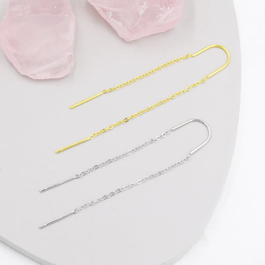 Sterling Silver U shape Threader, Silver or Gold, Minimal Long Threader earrings, Minimalist, Threaders